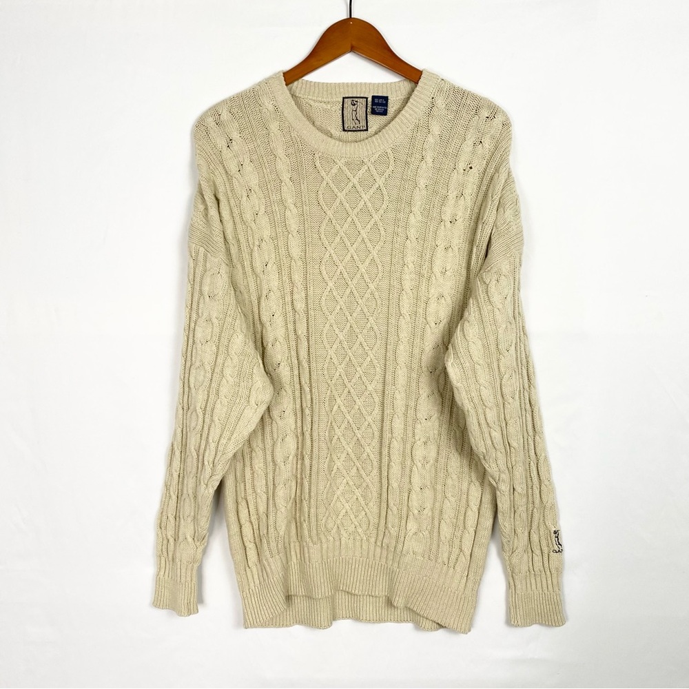 Vintage Gant Golf Cable Knit Sweater Embroidered Logo Side Medium